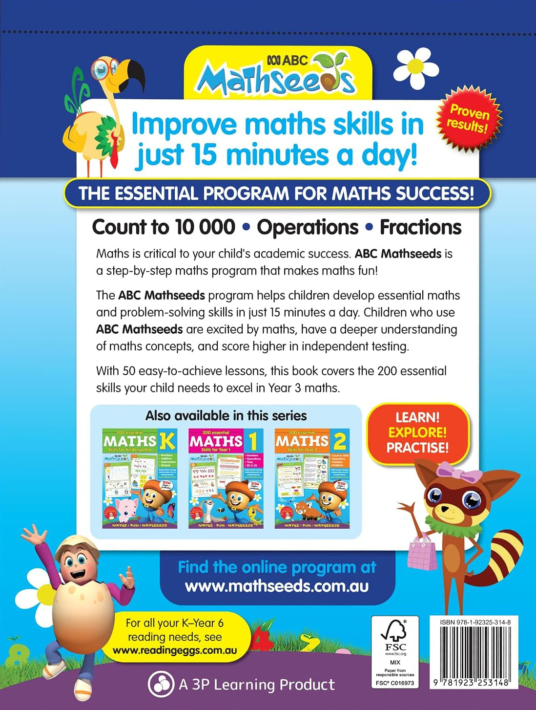 Grade 3 Math Workbook Ages 7–9: 200 Essential Math Lessons – Counting to 10,000, Operations, Fractions, Problem Solving, Worksheets + Yearly Planner, 240 Full-Color Pages | Mathseeds