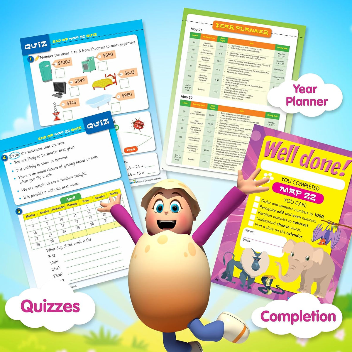 Grade 3 Math Workbook Ages 7–9: 200 Essential Math Lessons – Counting to 10,000, Operations, Fractions, Problem Solving, Worksheets + Yearly Planner, 240 Full-Color Pages | Mathseeds